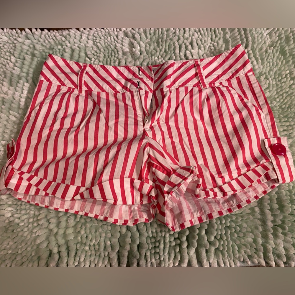 dELiA*s Red and White Striped High Waist Shorts